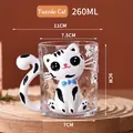 Tazza in vetro da 260ml con gatto bianco e nero 3D e fiocco blu su vassoio in legno - 260ml / Mucca