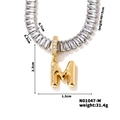 Detailed view of golden bubble M letter pendant with clear cubic zirconia necklace chain - Letter M Shape Style (N01047-M)