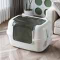 White enclosed cat litter box with cat-ear top and matching scoop in modern home setting - Cat Ear Fully Enclosed Large / White