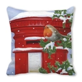 Detail of soft peach skin cushion cover featuring artistic Christmas tree patterns - Style 8 (Winter Town Art) / 18x18 Inch
