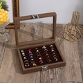 Walnut wood jewelry box with glass lid and velvet slots for ring storage - Ring Strip Box / Walnut Color