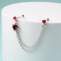 Silver punk chain earring with red zircon heart and round studs for double piercings - Style 3-Double Chain Heart / Red