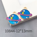 Deep blue and purple enamel planet charm with stars for jewelry making 12x13mm - Planet 12x13mm-10844