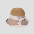 Elegant women's sun hat featuring a woven straw crown and khaki wide fabric brim detail. - M (56-58cm) / Khaki