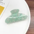 Light green marbled acetate hair claw clip with colorful patterns for women - Small Semi-circular Cyan