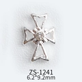 Silver alloy cross nail art charm with heart tips and crystal rhinestone inlay - Hollow Heart Cross (ZS-1241)