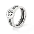 Silver and black stainless steel Tree of Life ring with roman numerals and crystals - US 7 / Silver