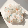 Polka dot oversized white hair scrunchie with orange and blue spots in pleated fabric - Red Green Polka Dot