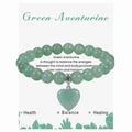 Bracciale di perle avventurina verde 8mm con ciondolo a cuore su carta di guarigione - Braccialetto di avventurina verde
