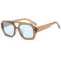 Trendy double-bridge aviator sunglasses with brown geometric frames and blue tinted lenses - Tea Frame Blue Lens