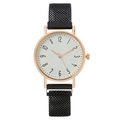 Fashion women's watch with gold case, white textured dial and black magnetic mesh strap - Black