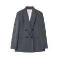 Detailed flat lay of dark grey double-breasted blazer showing fine fabric texture - XS / Gray Blazer