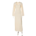 Slim fit apricot knit midi dress with U-neck and flared sleeves in ribbed fabric - S / Apricot