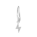 Silver lightning bolt charm hoop earring with sparkling cubic zirconia pavé inlay - Silver Lightning Nose Ring (K-698)