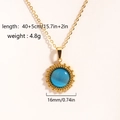 Retro 14K gold-plated titanium steel necklace with blue sunburst stone pendant - Round Blue Cat Eye Sun (Style 2)
