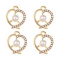 Detail of four golden heart charms with white pearls and sparkling zircons for DIY jewelry - Hollow Heart Pearl (px1086-17)