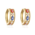 Goldene Evil Eye Creolen mit buntem Emaille und funkelnden Zirkon-Akzenten - 1 Paar / Bunt