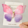 Pink and purple gradient tulle butterfly hair clip with white pearls and gold glitter accents - With Hair Clip / Pink Purple