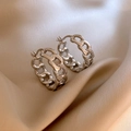 Silver hollow geometric chain hoop earrings with micro-pave cubic zirconia accents - Silver-Chain Hoop
