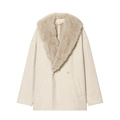 Winter faux fur collar loose wool coat in creamy white with double breasted buttons - S / As Shown