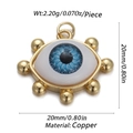Detail view of 20mm copper Evil Eye pendant with blue iris and 18k gold plating - CX141-9 (Blue Glaze Gold Edge Eye)