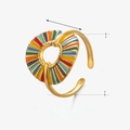Goldener Edelstahlring mit geometrischem Design und buntem Emaille-Radialmuster - Bunt