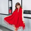 Thick solid red cashmere scarf with fringe edges, winter wrap for women and men - Tassel Style / 220g (200x70cm) / Red