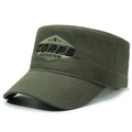 Army green military flat top cap with star embroidery and CORPS lettering detail - Adjustable / Letter Army Green