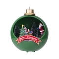 Luminous Christmas music box with Santa and snowman inside a green sphere ornament - YL-2302 Glowing Musical Green Christmas Ball House
