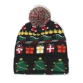 Gorro navideño de punto negro con luces LED, diseño de árboles y pompón festivo - 56-60cm / Estilo B(ZZM61)
