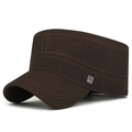 Classic dark brown flat top cadet cap made of durable cotton twill with metal logo - Adjustable / Coffee