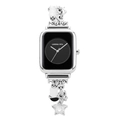 Silver square watch for women with black dial and star charm beaded chain strap - Beaded Style / Silver Black