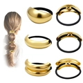 Goldenes Punk-Set aus geometrischen Metall-Haarringen mit Gummibändern für Zöpfe - Set 33 (6-teilig Gold Glatt Multi-Style Manschetten)