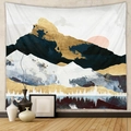 Detail of abstract mountain tapestry with gold texture and dark blue geometric landscape - Deep Blue Gold Texture Abstract Mountains (GT428-35)