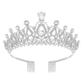 Elegant silver bridal tiara with teardrop crystals and sparkling rhinestones for weddings - Silver White Rhinestone
