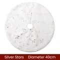 White plush Christmas tree skirt with silver stars, 40cm diameter holiday decor - Silver Pentagram (40cm)