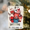 Detail of wooden Christmas coffee money holder ornament hanging on a festive tree branch - Christmas Coffee Cups (Style 10)