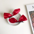Elegant pair of large red satin bow hair clips with silky finish and metal jaw clip - One Pair / Red Pair (Left & Right)