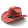 Detail of red felt western cowboy hat featuring silver bull head buckle and studs - M (56-59cm) / Brick Red (Suede)