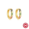 Golden S925 sterling silver huggie hoop earrings with multicolored crystal flowers - 925 Silver / Gold #2