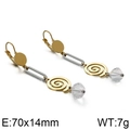 Spiral titanium steel drop earrings with gold-silver finish and crystal pendant - Gold and Steel