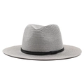 Classic gray woven Panama fedora hat with stylish black band for summer sun protection - M (56-58cm) / Gray