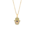 Goldene Hamsa Hand Halskette mit bunter Emaille-Augen-Anhänger an feiner Kette - Bunte Hamsa Hand (1#)