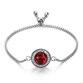 Pulsera de cadena ajustable plateada con un brillante cristal redondo de color rojo - Estilo Rojo (KB95927-K)