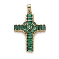 Chic gold-plated copper cross pendant with green zircon stones for DIY necklace - Tiered Green Gemstone Style (CX130-2)