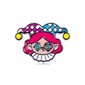Épingle en émail de clown mignon avec cheveux roses et chapeau à carreaux coloré - Cheveux Roses avec Chapeau à Carreaux Bleu et Rose Clown