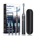 Smart sonic electric toothbrush set with 4 brush heads and travel case in sleek black - 4 Brush Heads + Storage Case / Black