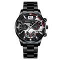 Men's black stainless steel Geneva chronograph watch with textured dial and three sub-dials - Black Silver