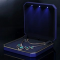 Navy blue LED necklace box with gold trim and luxury lighting for jewelry - Large Necklace Box / Blue