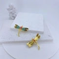 Pendenti a libellula in ottone placcato oro con zirconi cubici su pietra testurizzata - Oro (Zirconia Colorata)